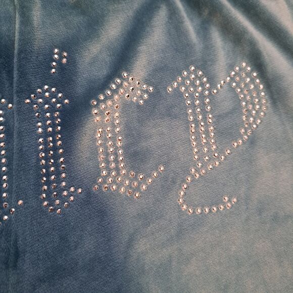 Juicy Couture Women’s Blue Velour Sleep Shorts Bling Booty Rhinestone Logo Large - Picture 10 of 10